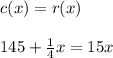 c(x)=r(x)\\\\145+\frac{1}{4}x=15x