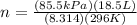 n=\frac{(85.5kPa)(18.5L)}{(8.314)(296K)}