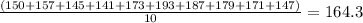 \frac{(150+157+145+141+173+193+187+179+171+147)}{10} =164.3