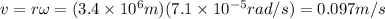 v=r\omega=(3.4\times 10^6 m)(7.1\times10^{-5}rad/s)=0.097m/s
