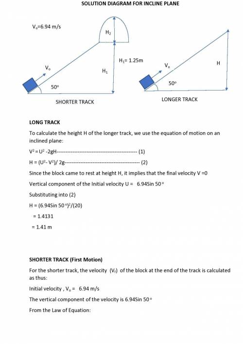 The drawing shows two frictionless inclines that begin at ground level (h = 0 m) and slope upward at