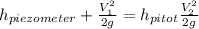 h_{piezometer}+\frac{V_1^2}{2g}=h_{pitot}\frac{V_2^2}{2g}