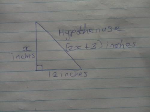 In a right triangle, the hypotenuse is three inches more than twice the length of one leg. if the ot