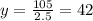 y=\frac{105}{2.5} =42