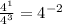 \frac{4^{1}}{4^{3} }   =4^{-2}