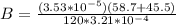 B = \frac{(3.53*10^{-5})(58.7+45.5)}{120*3.21*10^{-4}}