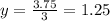 y=\frac{3.75}{3} = 1.25