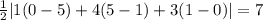 \frac{1}{2} | 1(0 - 5) + 4(5 - 1) + 3(1 - 0) | = 7