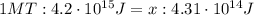 1 MT: 4.2 \cdot 10^{15} J = x : 4.31\cdot 10^{14} J