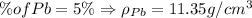 \% of Pb = 5\%\Rightarrow \rho_{Pb}=11.35g/cm^3