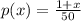 p(x)=\frac{1+x}{50}