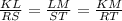 \frac{KL}{RS}=\frac{LM}{ST}=\frac{KM}{RT}