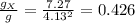 \frac{g_X}{g} = \frac{7.27}{4.13^2} = 0.426