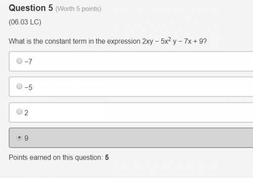 What is the constant term in the expression 2xy − 5x2 y − 7x + 9?