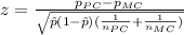 z=\frac{p_{PC}-p_{MC}}{\sqrt{\hat p (1-\hat p)(\frac{1}{n_{PC}}+\frac{1}{n_{MC}})}}
