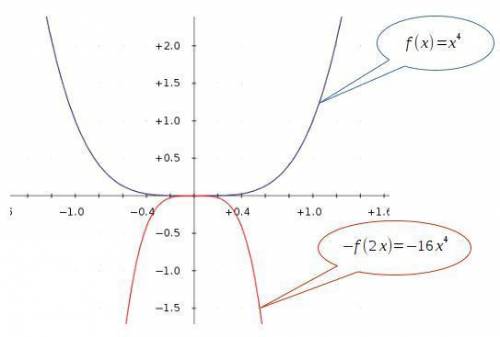 Given the parent function of f(x) = x4, what change will occur when the function is changed to −f(2x