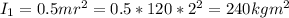 I_1 = 0.5mr^2 = 0.5*120*2^2 = 240 kgm^2