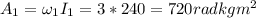 A_1 = \omega_1I_1 = 3*240 = 720 radkgm^2