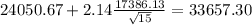 24050.67+2.14\frac{17386.13}{\sqrt{15}}=33657.30