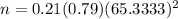 n=0.21(0.79)(65.3333)^2