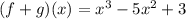 (f+g)(x)=x^3- 5x^2 + 3