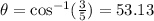 \theta = \cos^{-1}(\frac{3}{5}) = 53.13