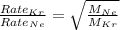 \frac{Rate_{Kr}}{Rate_{Ne}}=\sqrt{\frac{M_{Ne}}{M_{Kr}}}