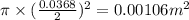 \pi\times (\frac{0.0368}{2} )^2 = 0.00106 m^2