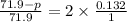 \frac{71.9 - p}{71.9} = 2 \times \frac{0.132}{1}
