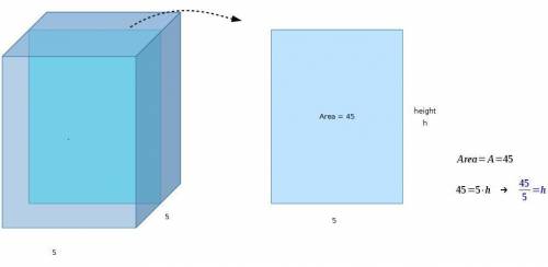 The area of a cross section perpendicular to the base of a rectangular prism is 45 square inches. if