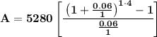 \bf A=5280\left[ \cfrac{\left( 1+\frac{0.06}{1} \right)^{1\cdot  4}-1}{\frac{0.06}{1}} \right]