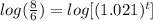 log(\frac{8}{6})=log[(1.021)^{t}]