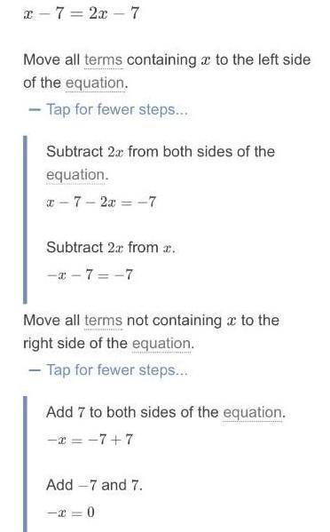 Solve the equation 5 + x - 12 = 2x - 7. in your final answer, be sure to state the solution and incl
