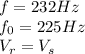 f = 232Hz\\f_0 = 225Hz\\V_r = V_s