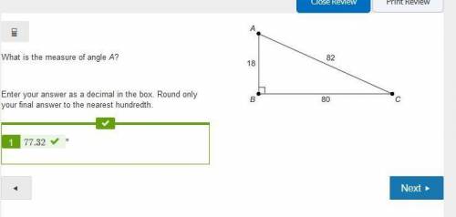 What is the measure of angle a?  enter your answer as a decimal in the box. round only your final an