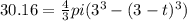 30.16=\frac{4}{3}pi(3^3-(3-t)^3)