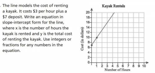 The line models the cost of renting a kayak write an equation in slope-intercept form for the line,