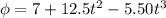 \phi =7+12.5t^2-5.50t^3