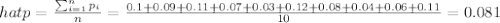 hat p = \frac{\sum_{i=1}^n p_i}{n}= \frac{0.1+0.09+0.11+0.07+0.03+0.12+0.08+0.04+0.06+0.11}{10}=0.081