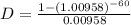 D=\frac{1-(1.00958)^{-60}}{0.00958}