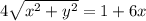 4\sqrt{x^2+y^2}=1+6x