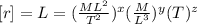 [r]=L =(\frac{ML^2}{T^2})^x (\frac{M}{L^3})^y (T)^z
