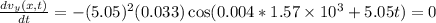\frac{dv_y(x,t)}{dt} = -(5.05)^2(0.033)\cos(0.004*1.57\times 10^3 + 5.05t) = 0