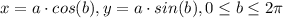 x=a\cdot cos(b), y=a\cdot sin(b), 0 \leq b \leq 2\pi