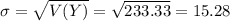\sigma=\sqrt{V(Y)}=\sqrt{233.33}=15.28