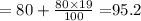 =80+\frac{80\times 19}{100}=$95.2