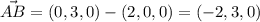 \vec{AB}=(0,3,0)-(2,0,0)=(-2,3,0)