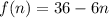 f(n)=36-6n