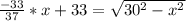 \\ \frac{-33}{37}*x + 33 = \sqrt{30^2- x^2}