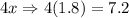 4x\Rightarrow 4(1.8)=7.2